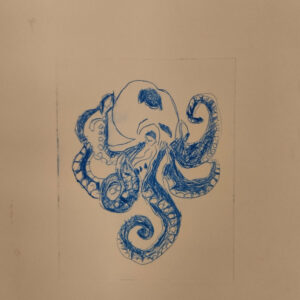 Pieuvre linogravure piece unique 15X12 250 euros