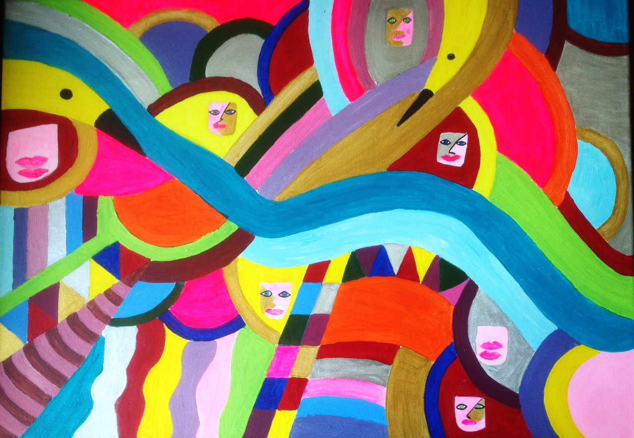 série voyage intérieur acrylique fluo vernis glossy 50x70 cm possibilté numérisation